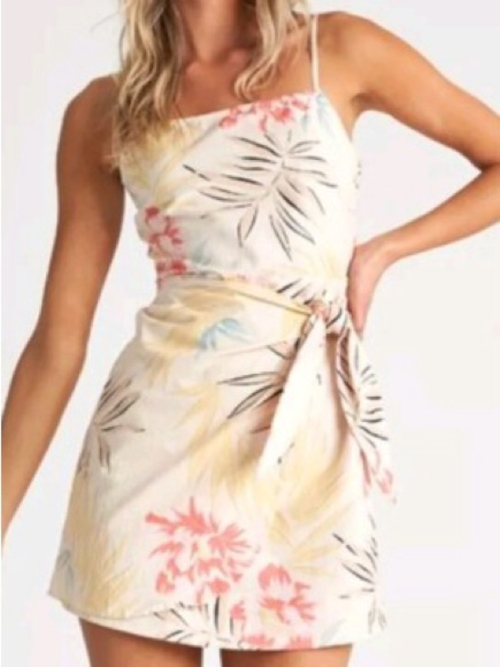 Billabong Island Hopper Cream Floral Print Sleeveless Mini Dress Size: XS
